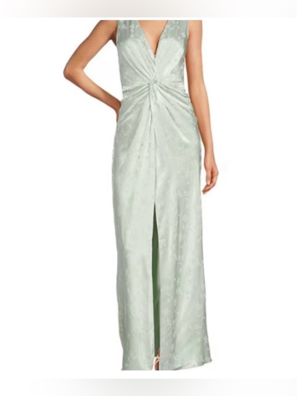 Belle by Badgley Mischka Kyra Satin Jacquard Floral V-Neck Sheath Dress